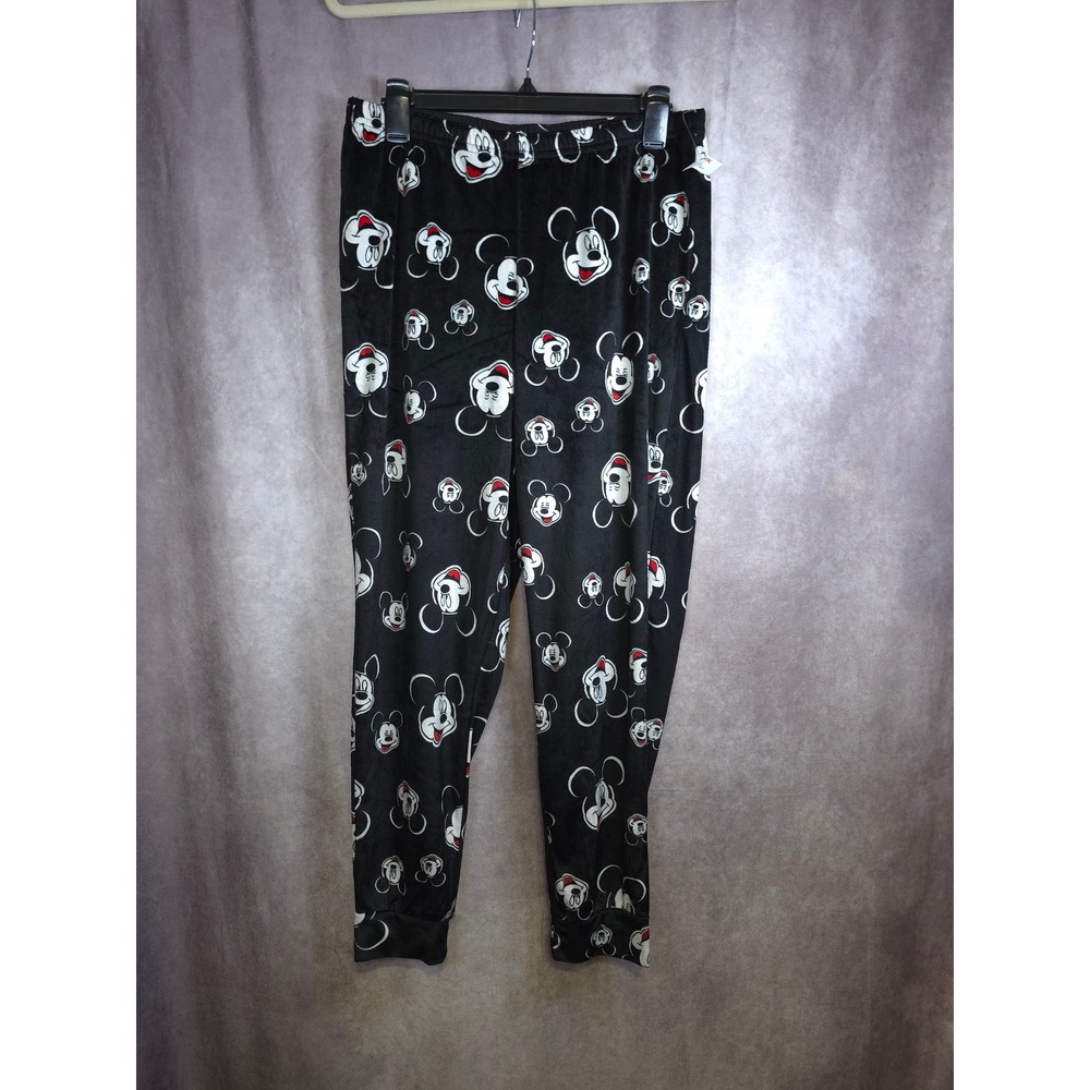 Disney Mickey Mouse Black Plush Pajama Pants Women's Medium Velour Lounge Sleep
